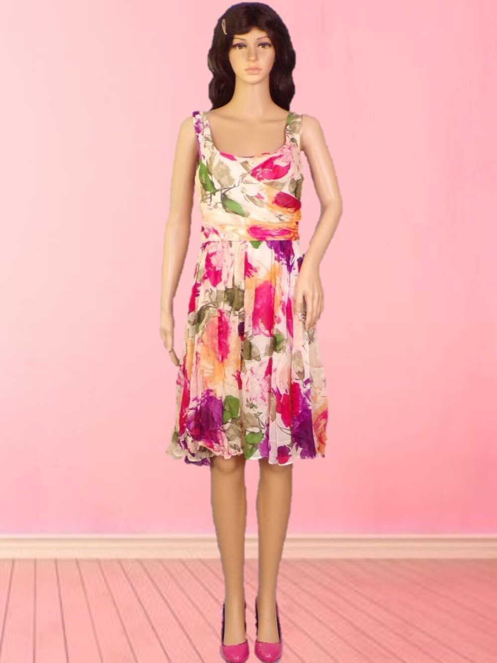 SILK! SUZI CHIN FOR MAGGY BOUTIQUE size 6 multicolor floral sleeveless fit/flare